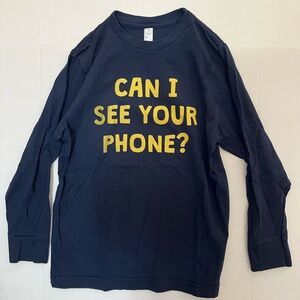 Blue and Yellow Long Sleeve Tee with Bold Graphic